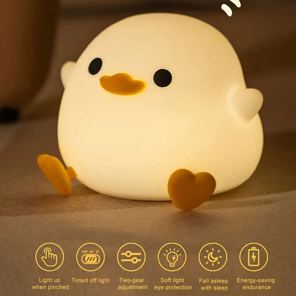 

Children Cute Duck Silicone Light LED Patting Cartoon Tabletop USB Rechargeable Bedside Touch Sensor for Bedroom Gift