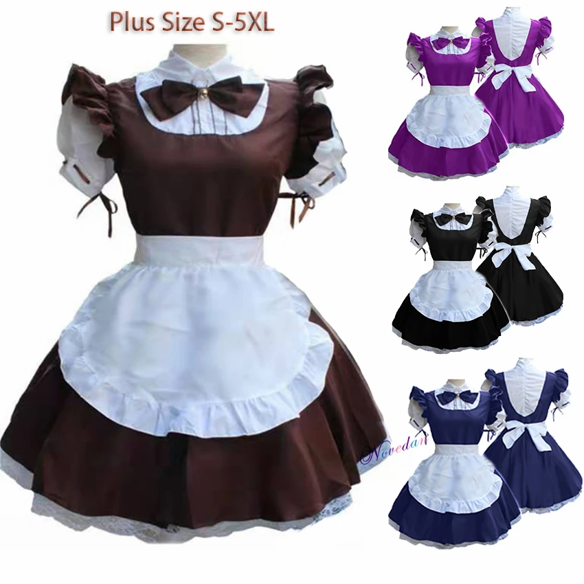 

2023 Cute Maid Cosplay Costume Lolita Dress Puff Sleeve Retro Waitress Pinafore Outfit Halloween Costume For Women Plus Size 5XL