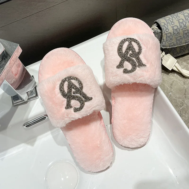 2023 Slippers Women House Slippers Warm Slippers Women Winter Crystal Fur Home Shoes For Women Slippers Casual Plush Comfortable