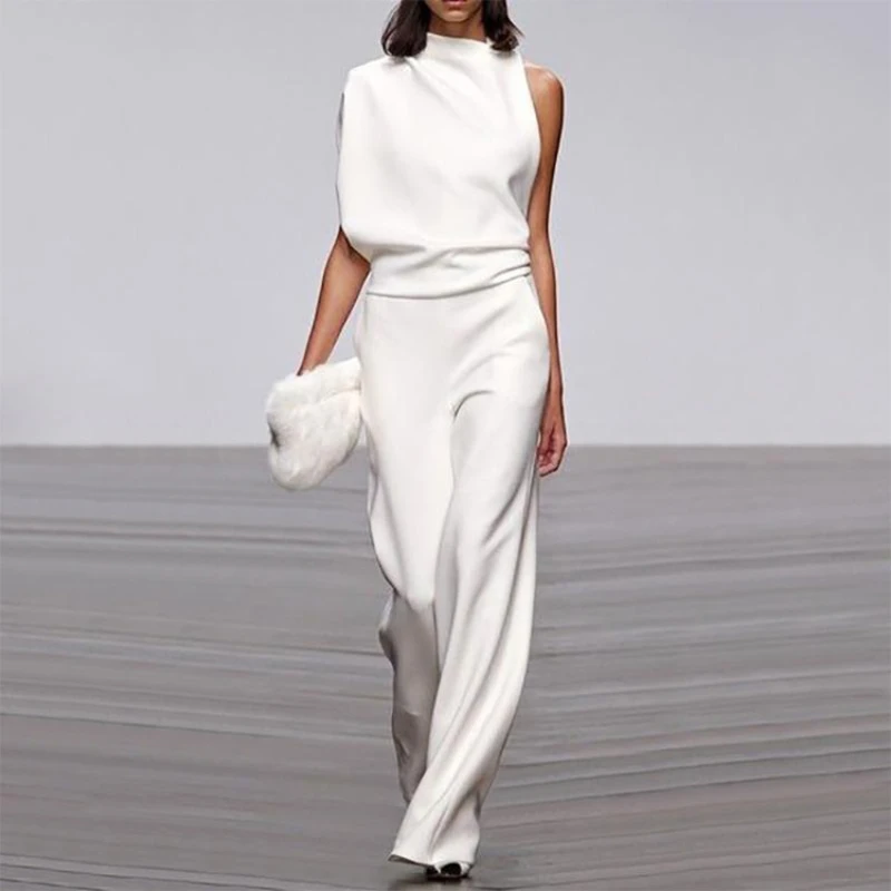 Women\'s Summer Solid Color Sleeveless Wide Leg Jumpsuits Elegant Woman Female Jumpsuit 2022 Overalls For Women Loose Work Wear