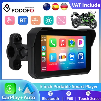 Podofo 5 ''Moto portatile Wireless CarPlay Android Auto per Motocycle Smart Player Navigazione GPS IP68 Impermeabile EQ BT 5.0