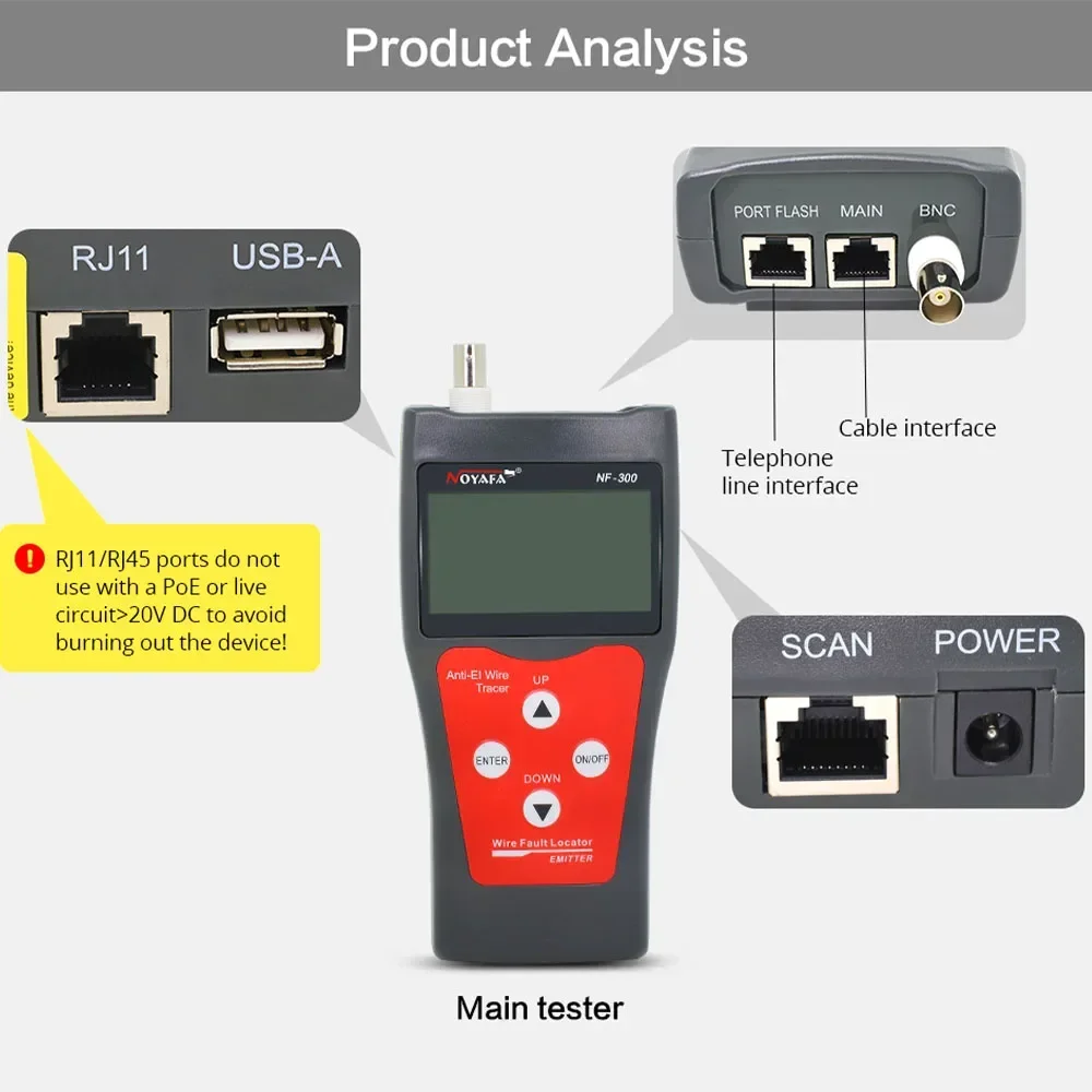 Noyafa NF-300 Network Coax Cable Tester Anti-Interference Wire Locator Measure RJ45 BNC Cable Length Network Monitoring Tracker