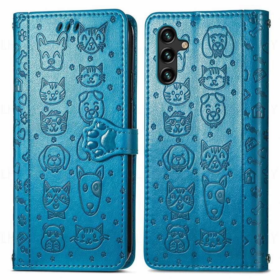 Leather Wallet Flip Case with Cat Design