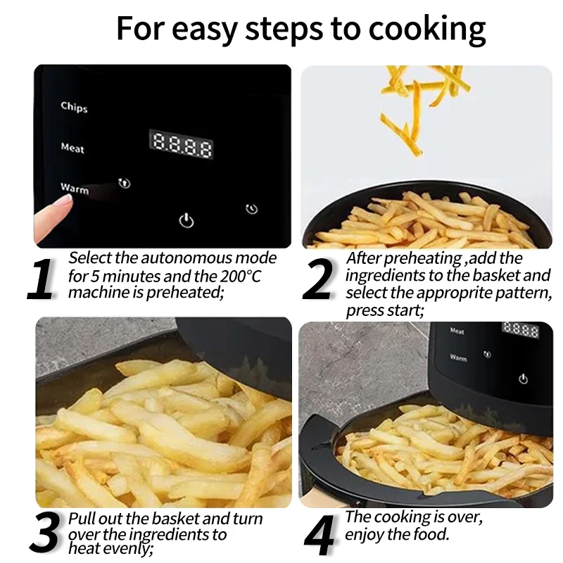 Air Fryer Household 6L Large Capacity Air Fryer Dehydrator Multi-function Electric Fryer 1400W English Menu
