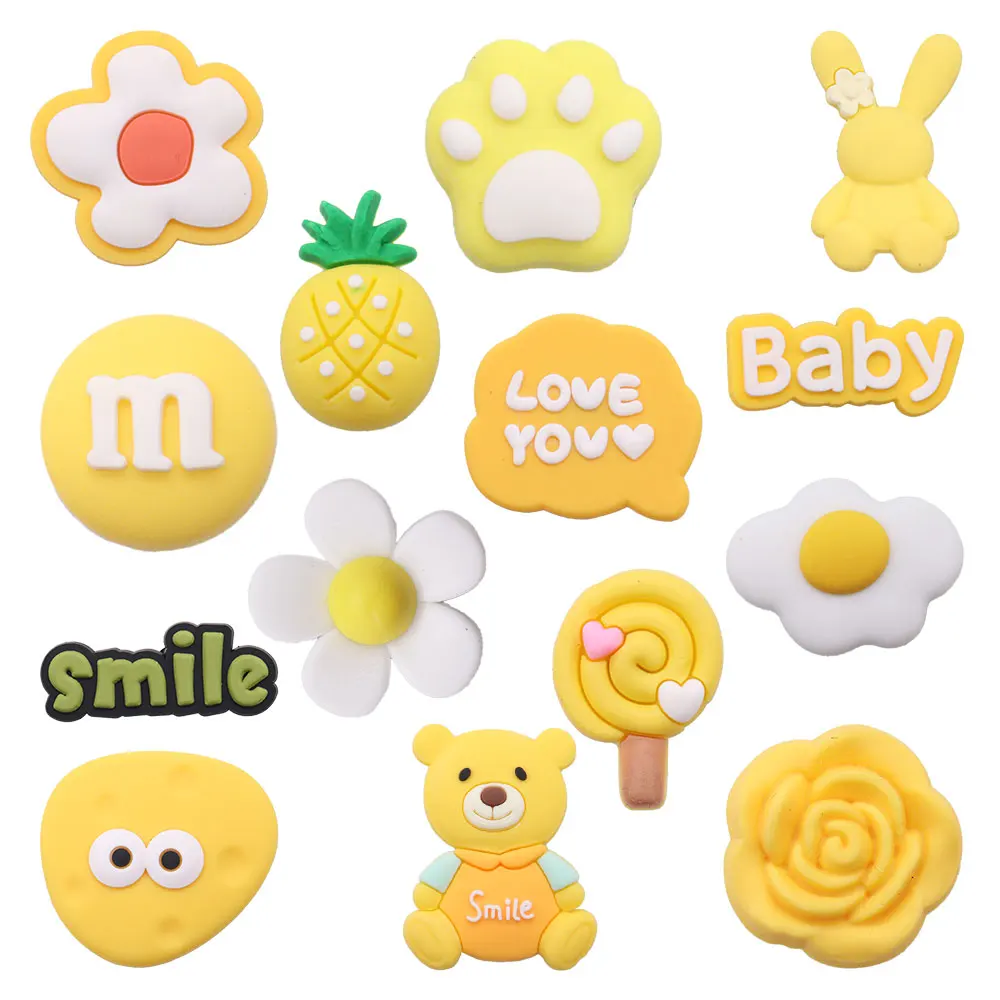 

50pcs Wholesale Baby Rose Pineapple Yellow Shoes Accessories Kids Sandals Buckle Decorations Fit Backpack Croc Jibz Charms