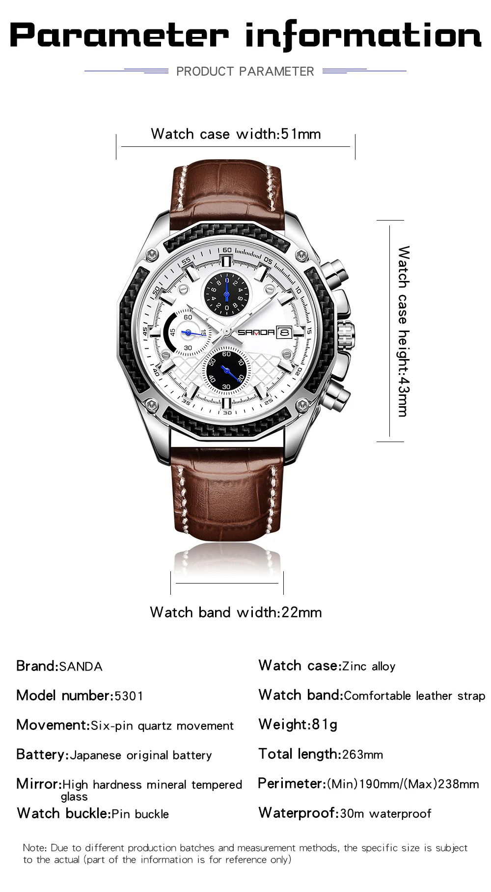 2023 SANDA New Quartz Watch Belt with Three Eyes and Six Needles Fashion Trend with Calendar Men's Fluorescent Quartz Watch 5301