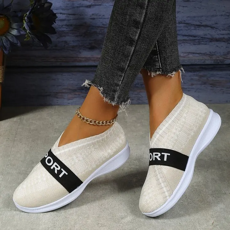 

Кроссовки женские легкие в полоску, повседневная прогулочная обувь, вязаные, сетчатые, без шнуровки, плоская подошва, большие размеры