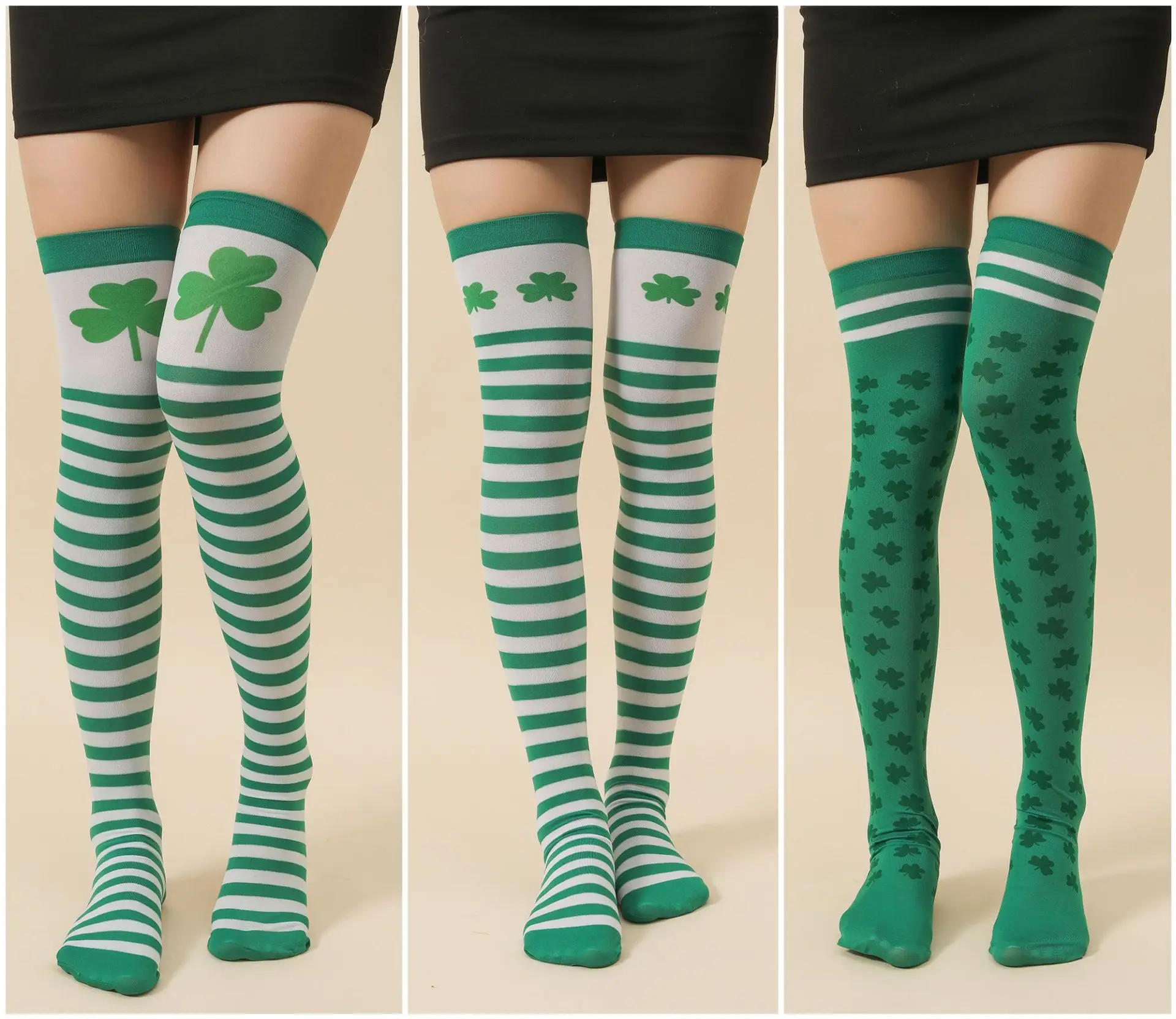 Woman Silk Stockings Saint Patrick's Day Green Stocking Thigh High Sock  Party Sinker Drop Socks Student Youth Thigh HighsStocks