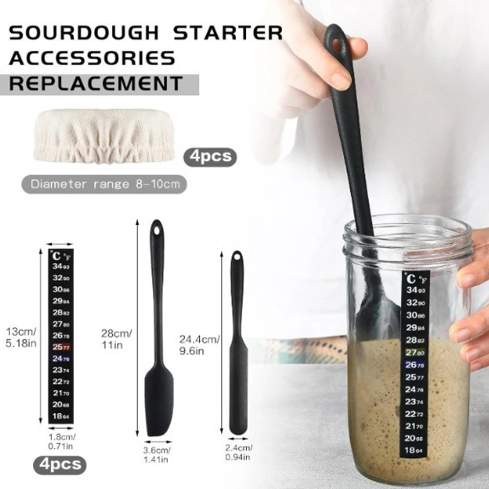 Sourdough Starter Kit Feeding Day Tracker Band Fits 3-4 Inch Diameter Jars Dough Scraper Spatula Baking Supplies
