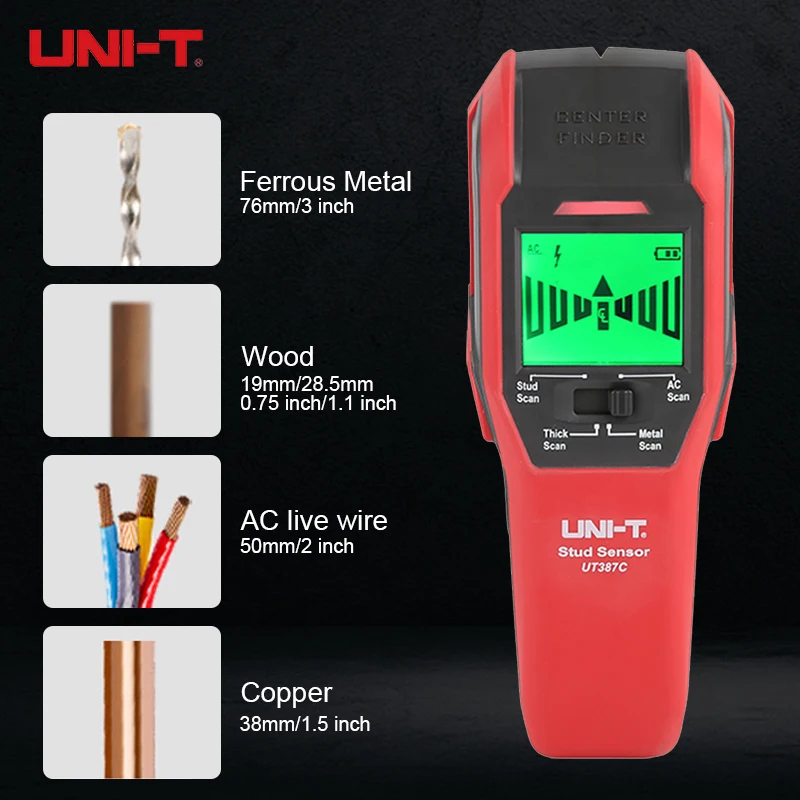 

UNI-T Digital Wall Scanner Stud Finder Sensor 4 in 1Beam Finders Wire Detector AC Cable Live Wire Detecting Meter Metal Tracker