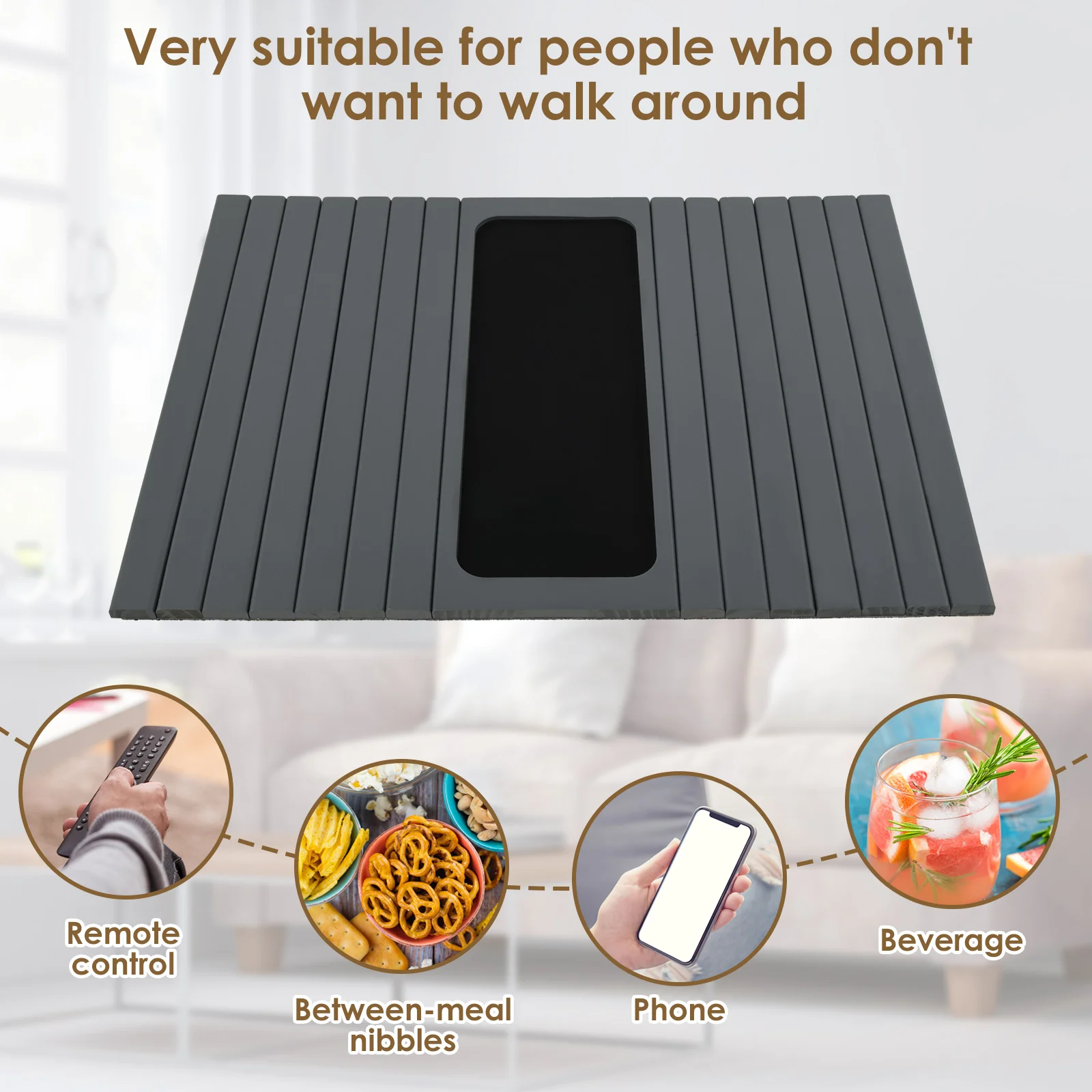 Wood Sofa Arm Tray Folding Design Sturdy Robust Convenient Storage Home storage tray wooden serving tray bamboo organizer tray sofa tray table drink tray