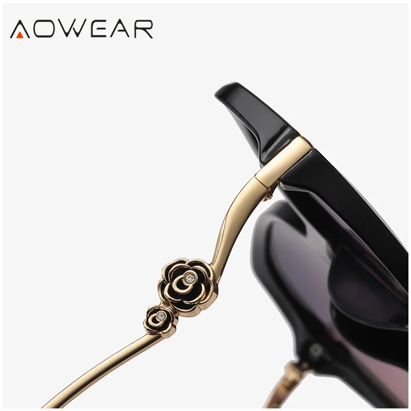 AOWEAR Übergroße polarisierte Sonnenbrille Damen 2022 Modische Verlaufsgläser Brille Damen Blumenrahmen Vintage_voghion.com