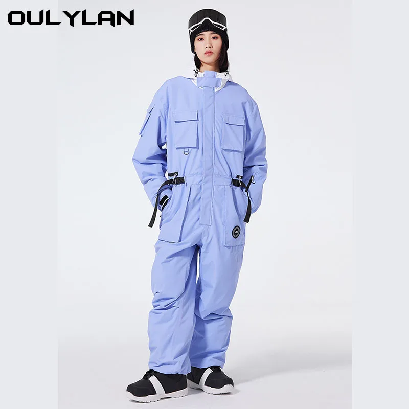 

Лыжный комбинезон OULYLAN для женщин и мужчин, свободный зимний теплый утепленный лыжный костюм, уличная водонепроницаемая ветрозащитная Лыжная одежда с капюшоном