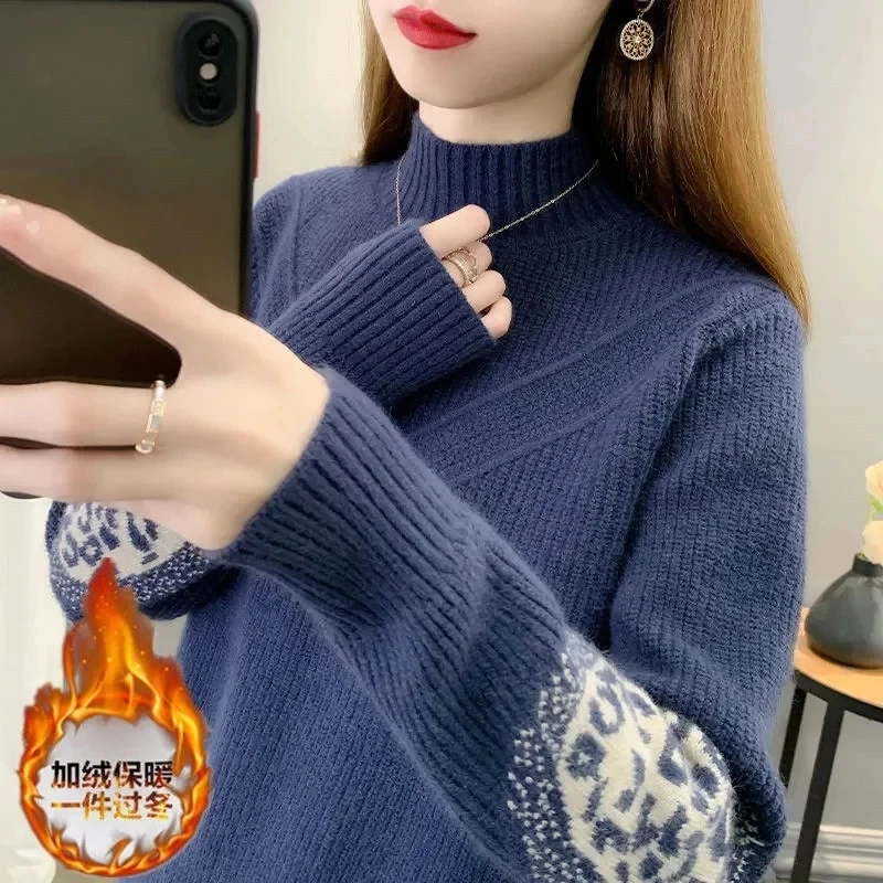 

2024 Autumn Winter New Sweater Women Style Pullover Coat Thicken Loose Bottoming Shirt Knitting Undershirts Female Jumper Tops