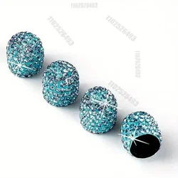 Set of 4 Sparkling Pink Rhinestone Tire Valve Caps - Anti - Rust & Dust - Proof Air Sealing Caps (Sky Blue)