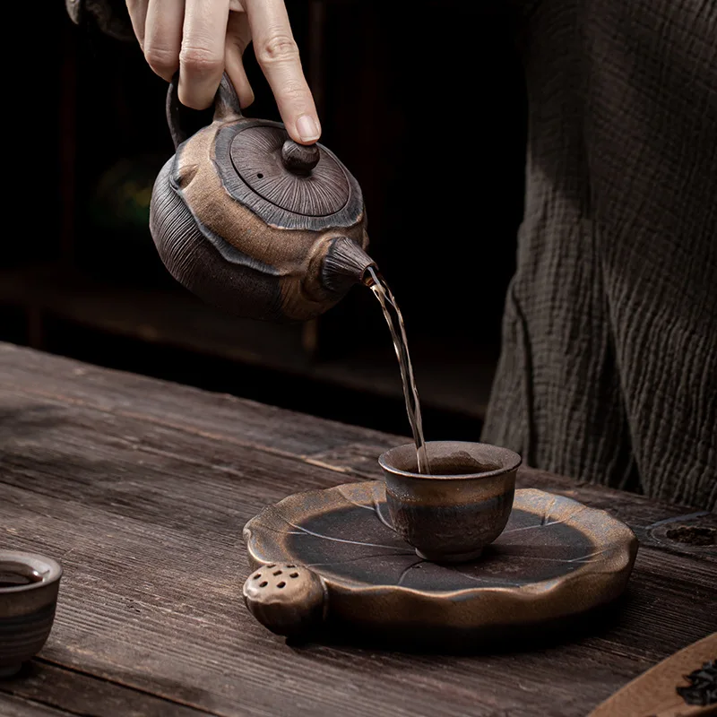 Vintage Lotus Teapot Handmade Rough Pottery Teaware Ceramic Vintage Kung Fu Tea Infusion Tea Making Utensils Tool Tea Kettle Pot