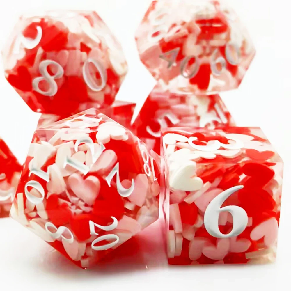 

7 Pcs Clear Resin pink Number Sharp Edge Dice Polyhedral Dice Suitable for Role-Playing RPG Board Game Card Game