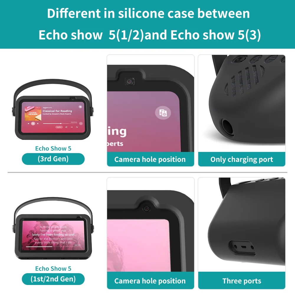 Portable Silicone Protective Case with Handle Strap for Echo Show 5 (All Generations)