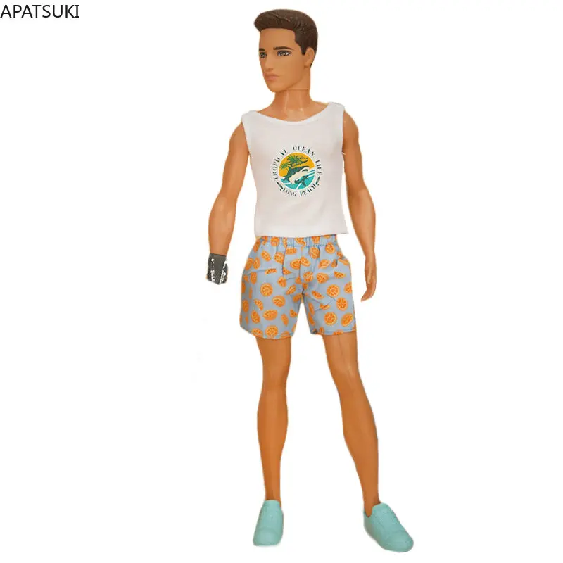 Moda 1/6 Vestiti Per Bambole Per Ken Boy Doll Outfit Canotta Bianca Canotta Pantaloncini Blu Pantaloni Per Barbie Boyfriend Ken Accessori