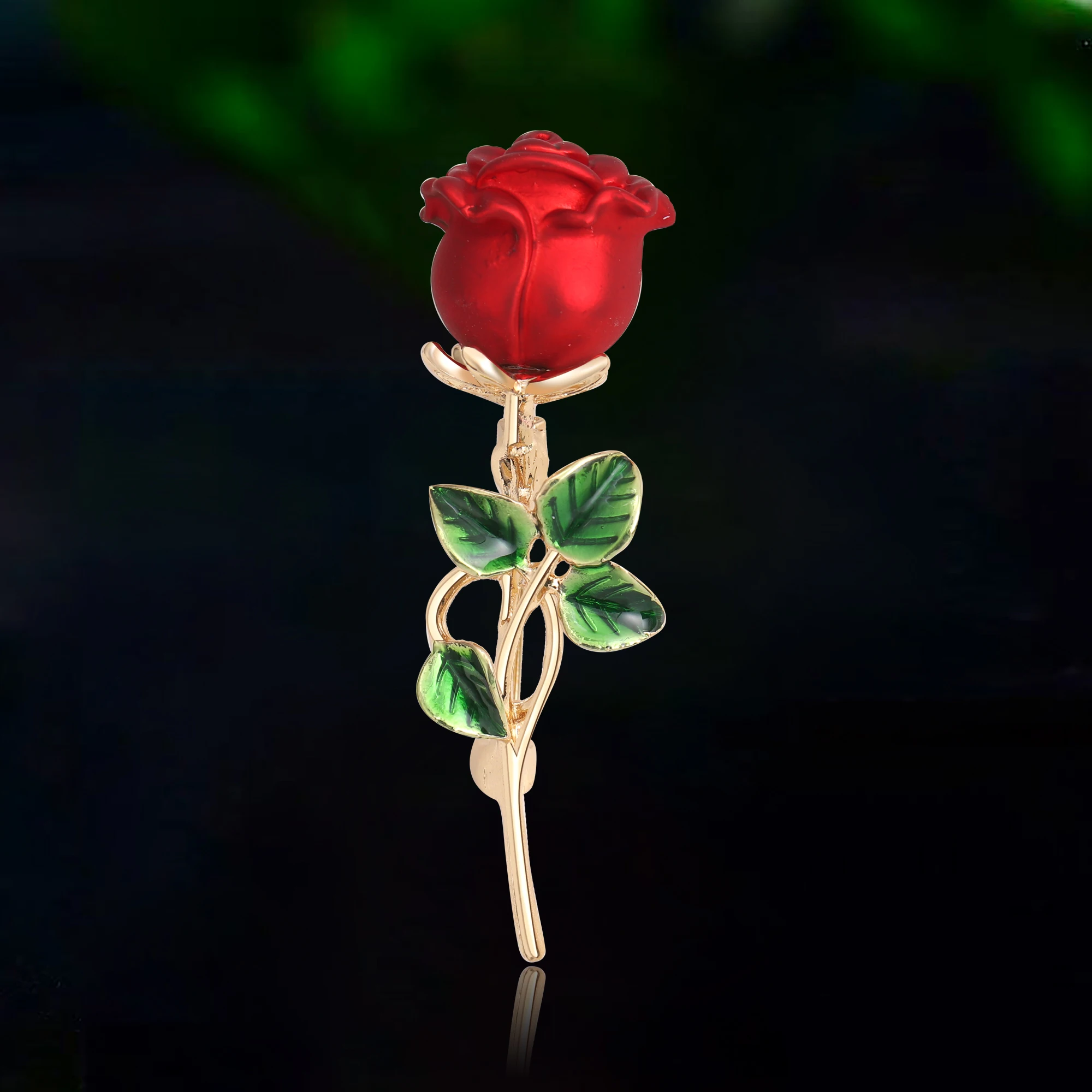 Rhinestone Red Flower Brooch Pin For Women Girls Gold-Tone