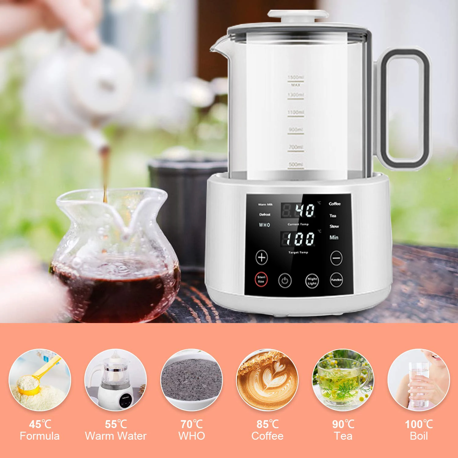 Baby Formula Kettle Warm Water Dispenser for Making Formula Accurate Temperature Control Boil-Dry Protection 24h Keep Warm 1.5L electric kettle,bottle warmer,milk bottle heater