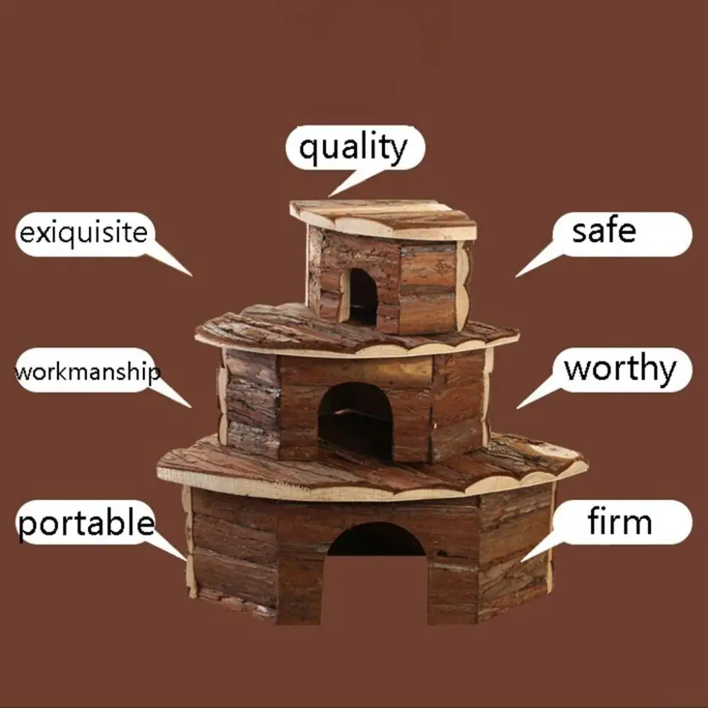 Wood Guinea Pig Sector Shape Bark of Tree Hamster Accessories Hamster Wooden House Pet Sleeping Cabin Chinchilla Hideout
