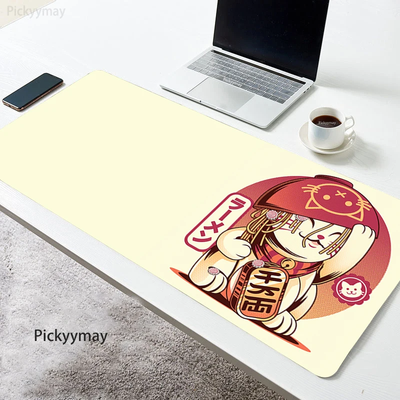 

Japan Cat Kawaii Mouse Pad Large Mausepad Rubber Pc Gamer White Mousepad XXL Home Accessories Art Office Carpet Desk Mat 90x40