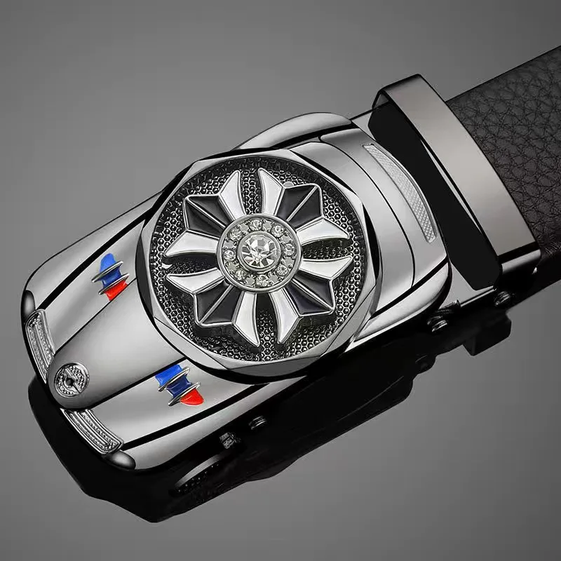 

Sports Car Styling 2023 Luxury Designer Luxury Belt for Men Two Layer Leather Automatic Buckle 110-130 CM Korean Golf Belt