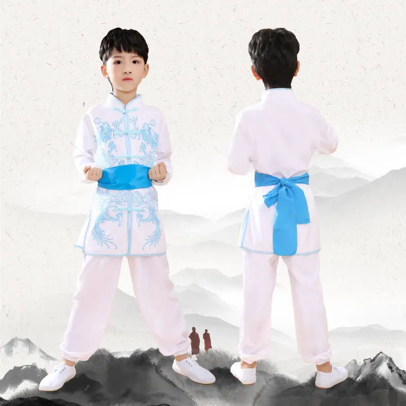 Children Kids Long Sleeve Dobok Wushu Kimono Judo Clothing Chinese Kung Fu Costumes Suit Tai Chi Martial Art Uniform