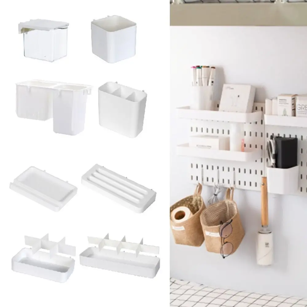White Pegboard Storage Boxes Creative DIY Accessories No-Drilling Wall Organizer No Punching Plastic Hole Board Storage Case 4