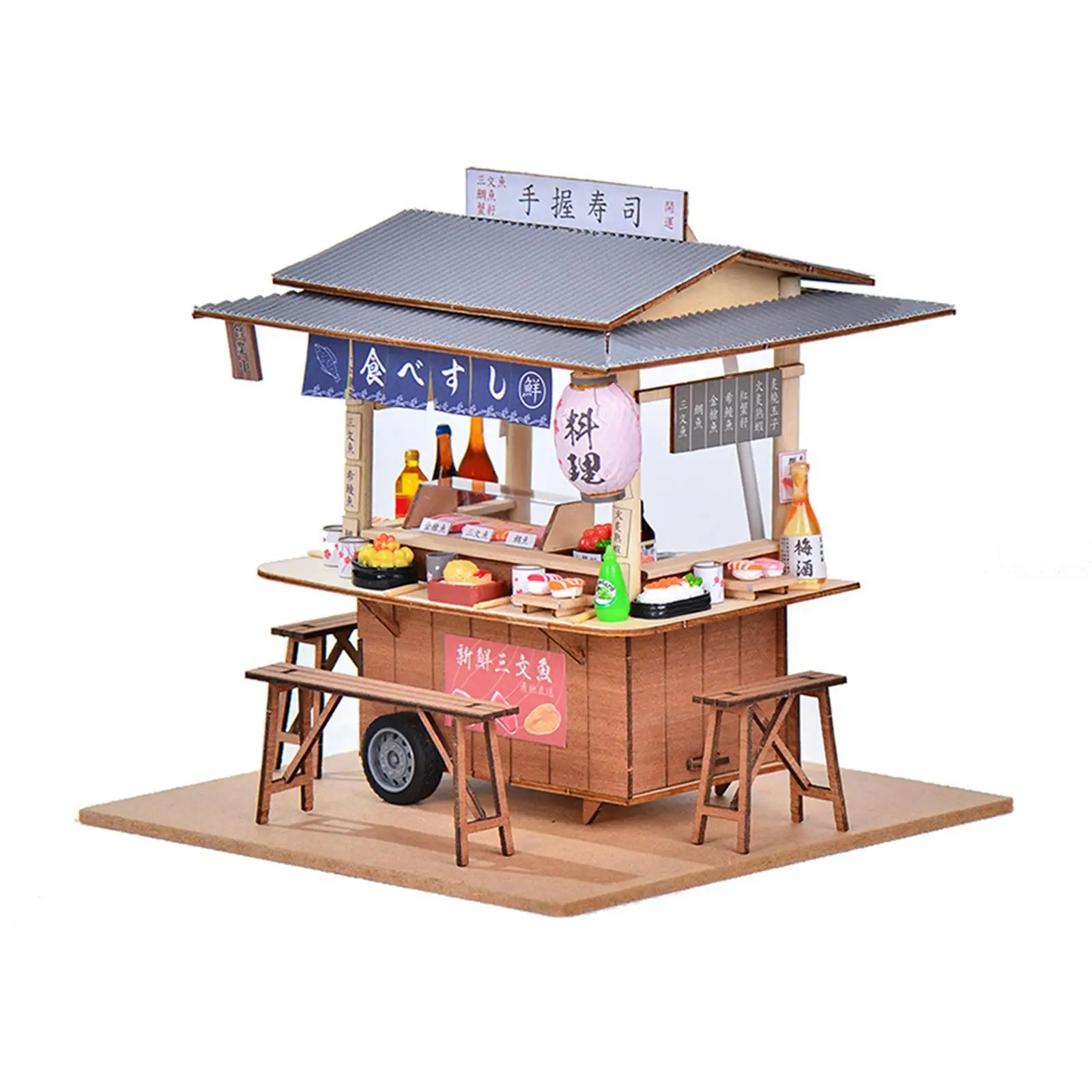 DIY Dollhouse Kits Sushi Store Display Mini Model Wooden Gift Mini Sushi Shop