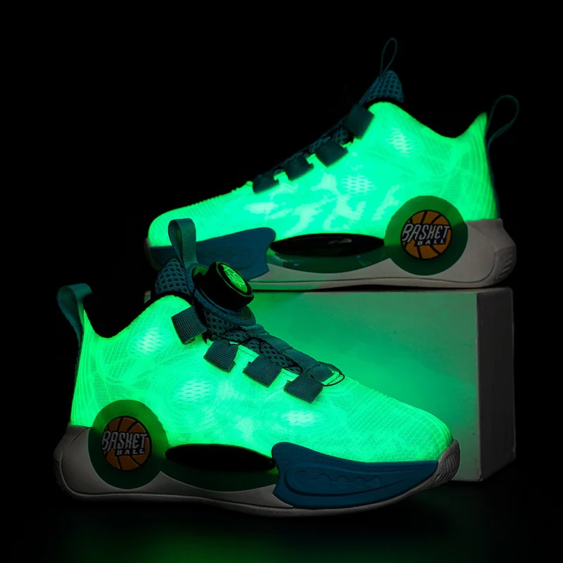 Luminous Lighted Rotating Children Basketball Shoes Comfortable for Boys Sneakers Anti Slip Wear-resistant Outdoor Sports Shoes