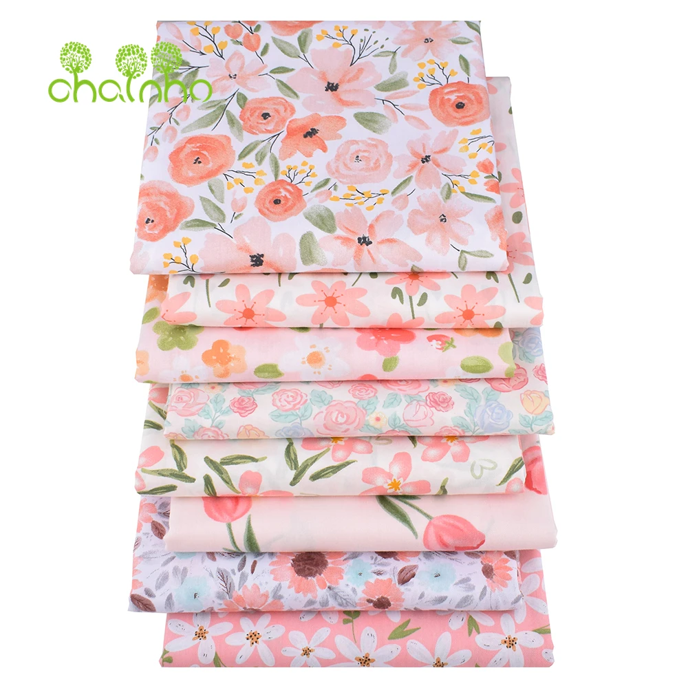 Chainho,Printed Twill Weave Cotton Fabric,DIY Quilting Sewing Material,Home Handmade Textile,Patchwork Cloth,Pink Series,25-6C1