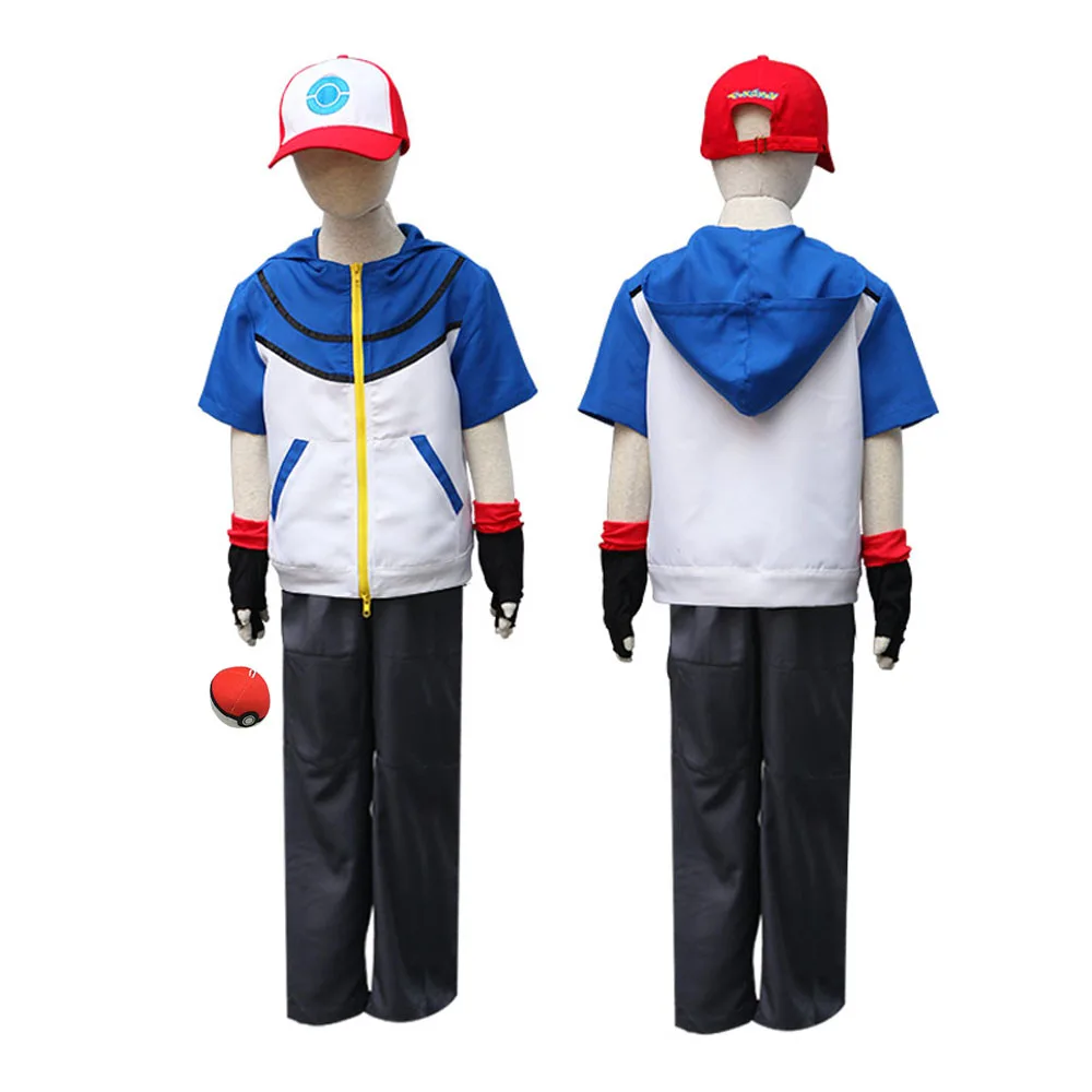 Children's Ash Ketchum Costume Cosplay For Tops pants Cap gloves Complete  Set Halloween Outfit - AliExpress