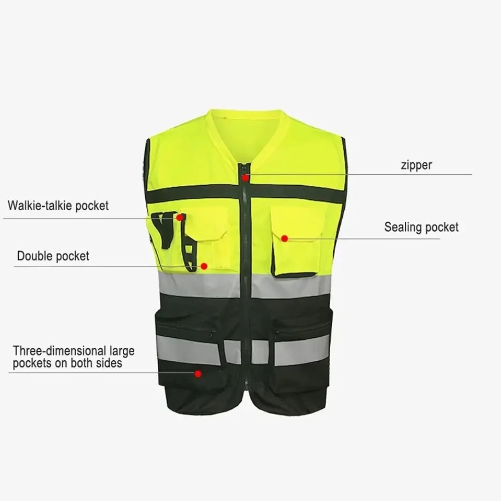 Cycling Clothing Reflective Vest Jacket with Zip Front Pockets