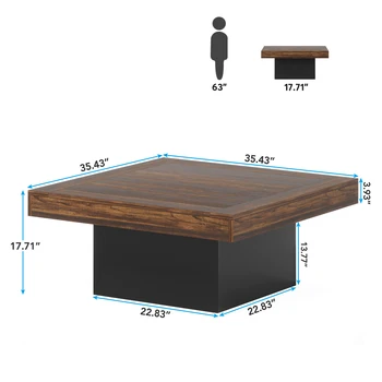 Tribesigns Coffee Table Square LED Coffee Table Engineered Wood Low Coffee Table for Living Room Rustic Brown & Black 6