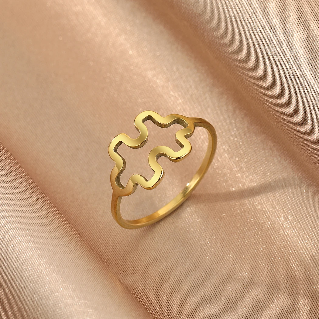 Dainty Ring Puzzle Ring Stainless Steel Autism Awareness We Just Fit Jewelry Valentine for Men and Women Art Line Trendy Jewelry 3