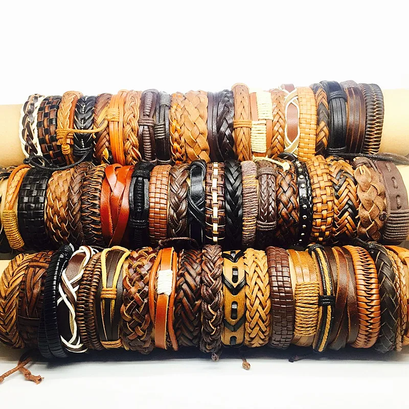 

Wholesale 20/30/50/100PCs Fashion Cuff Bracelets For Men Women Handmade Copper Leather Jewelry Accessories Party Gift Resizable