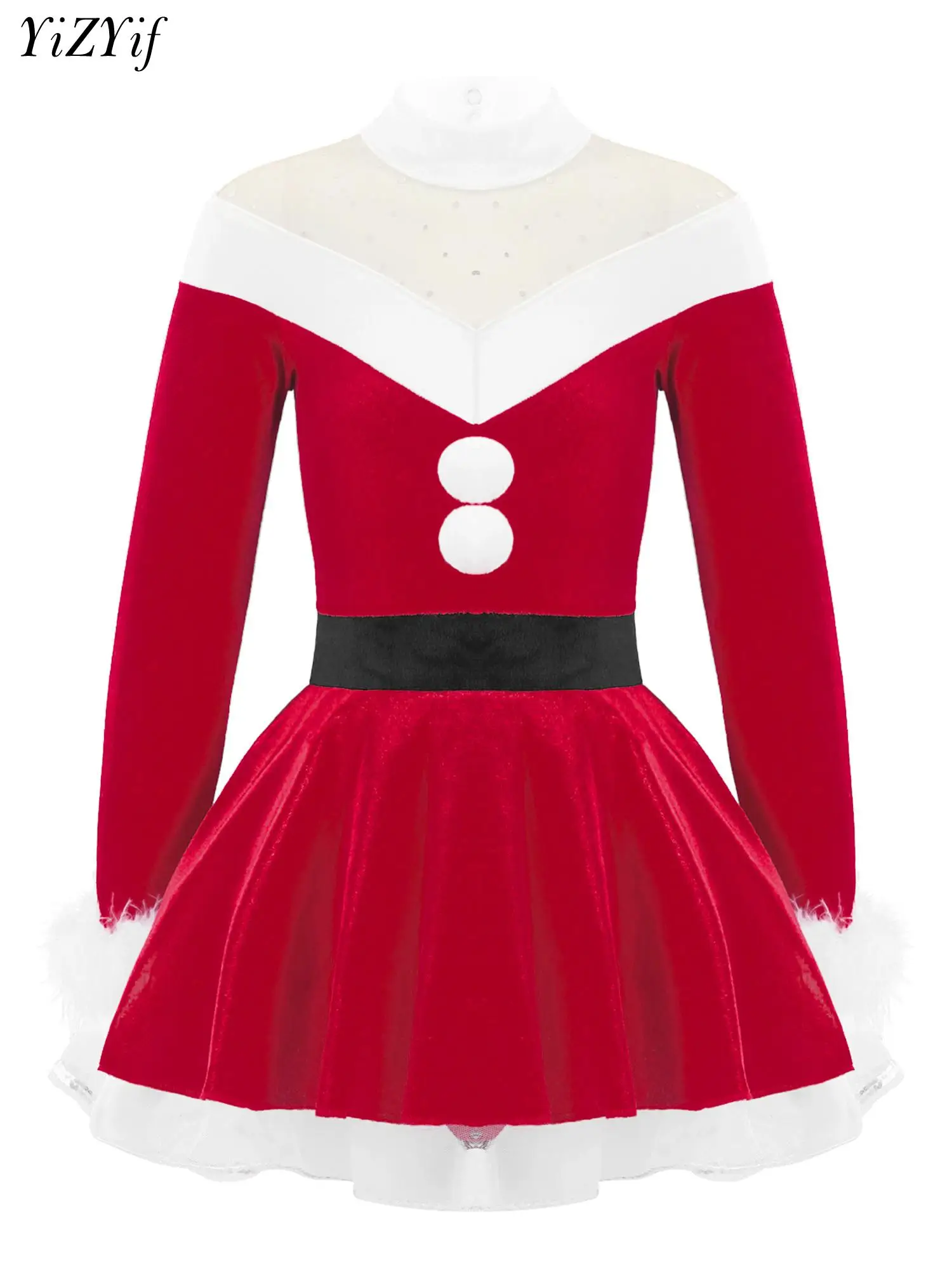 

Kids Girls Figure Ice Skating Dress Ballet Dance Tutu Leotard Christmas Santa Claus Costume Velvet Xmas Holiday Cosplay Outfits
