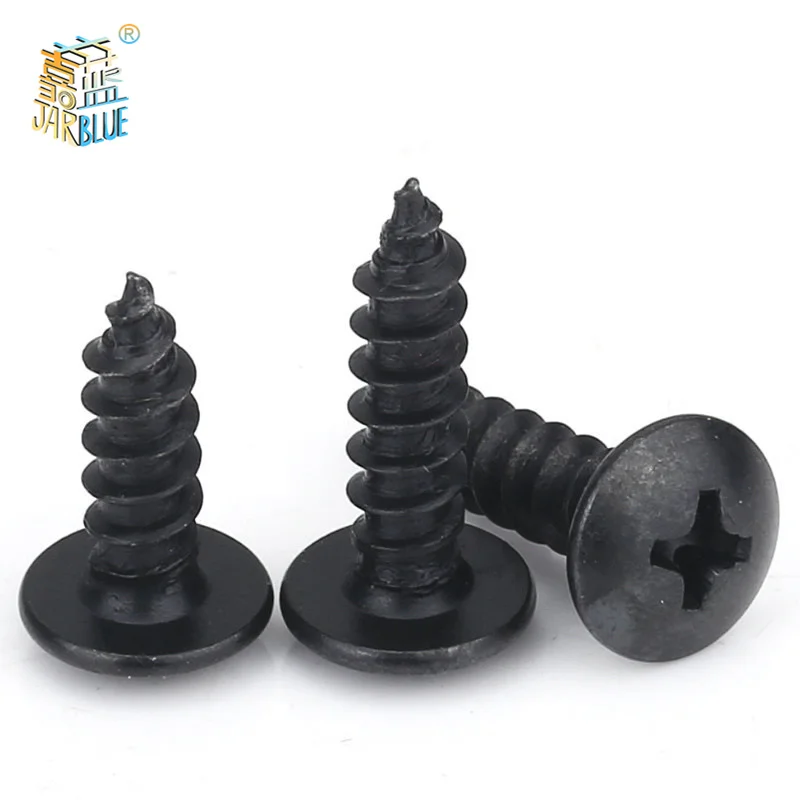 

50pcs/lot M2.6 M3 M3.5 M4 M5 Phillips Truss Head Cross Recessed Mushroom Head Self Tapping Screws BLACK CARBON STEEL