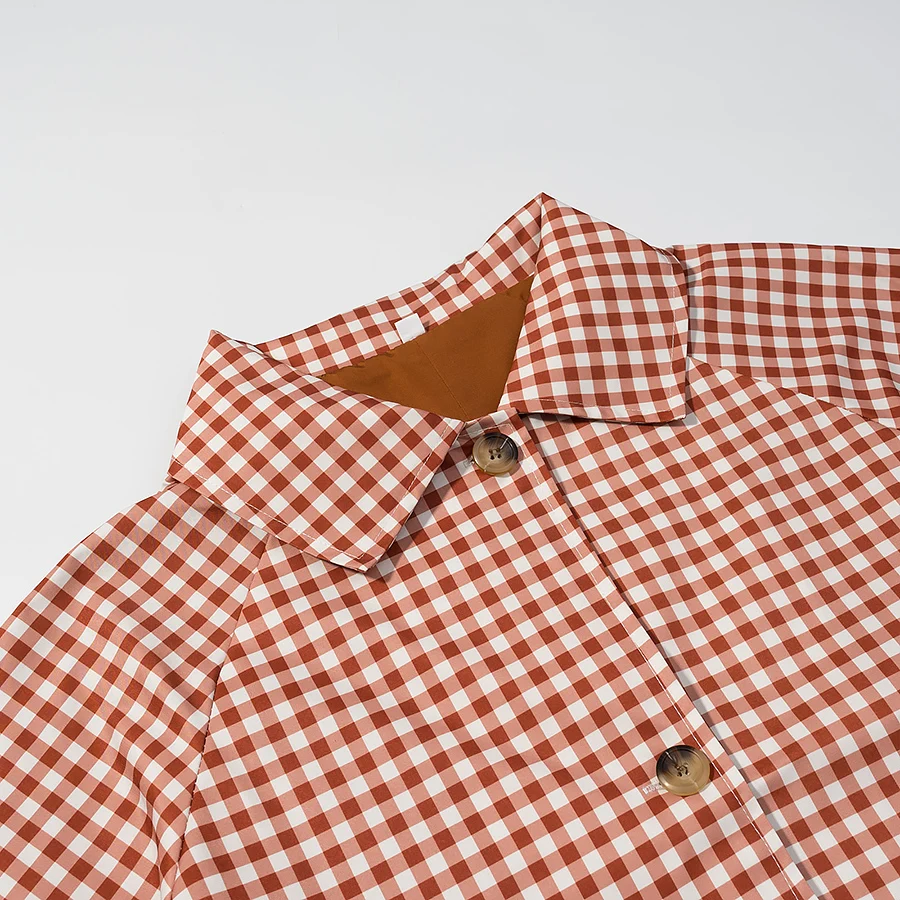 Women Casual Long Trench Coat Female Red Plaid Single Breasted Full Sleeve Windbreaker Jacket Spring Autumn Lady Coat Streetwear