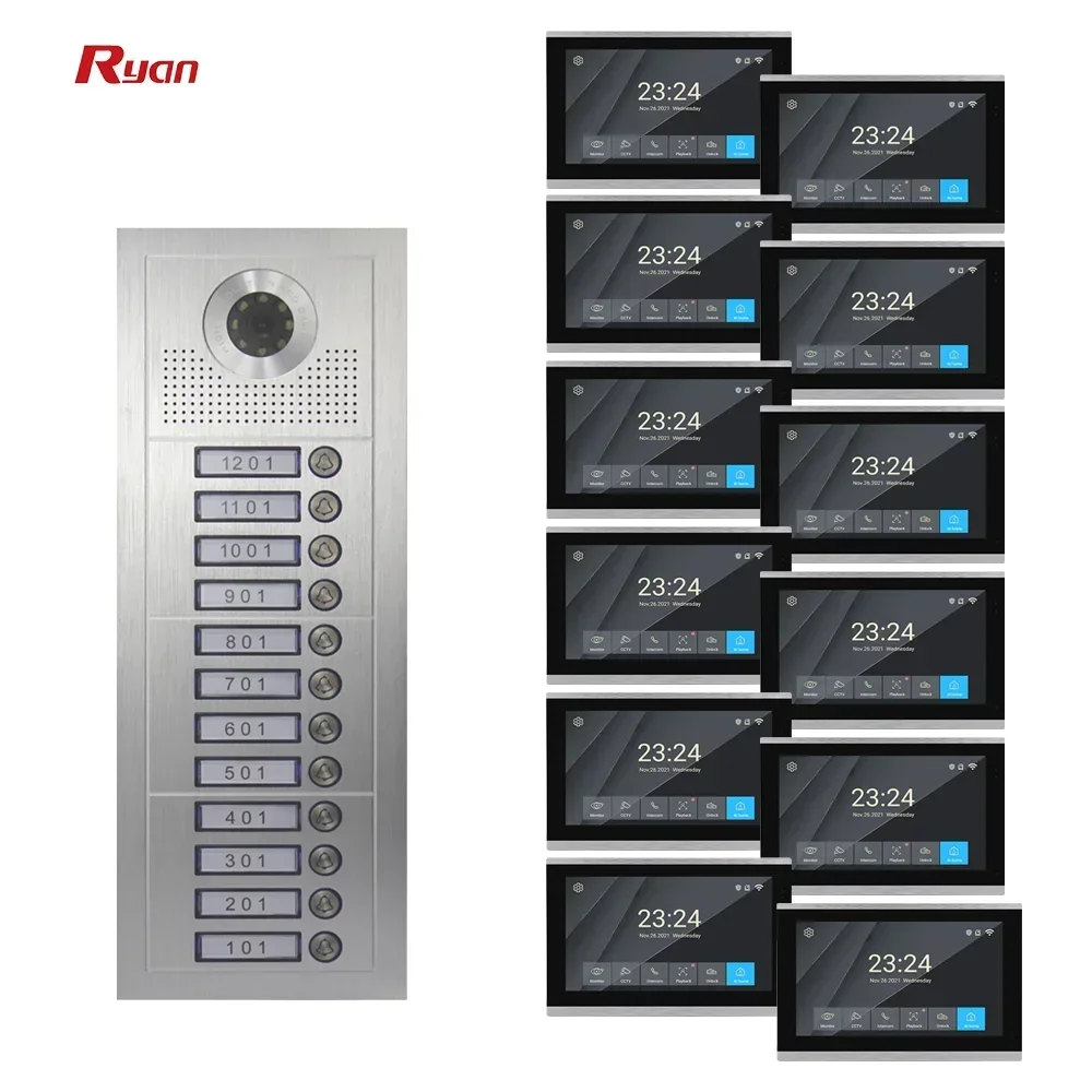 4 Way Intercom System Multi Apartment Doorphone Intercom 4 Wire Video ...