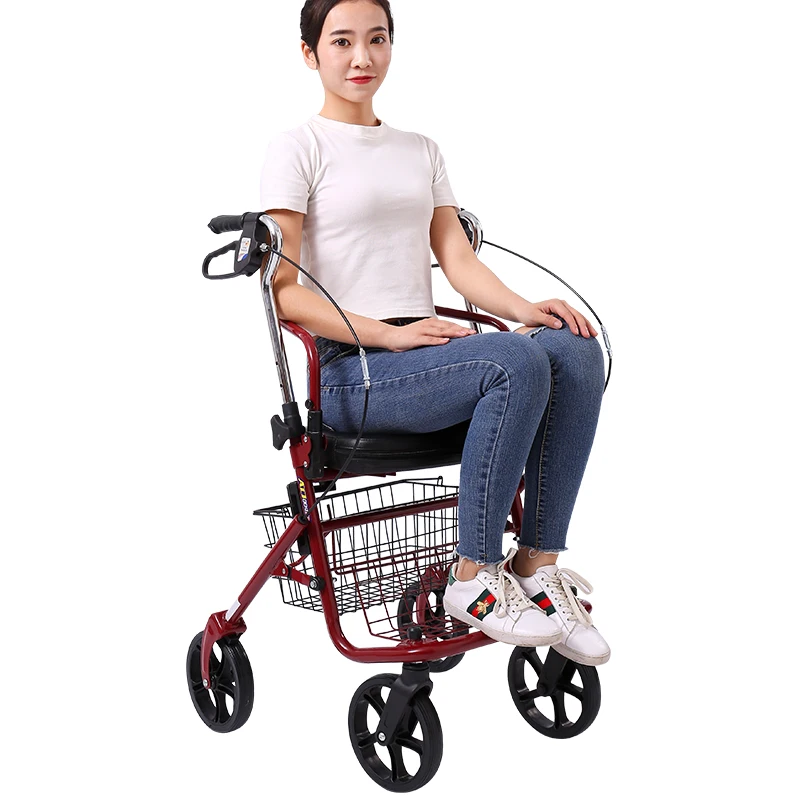 Portable Elderly Shopping Carts with Brake,Can Load 100KG,Foldable Seniors Wheelchair Rollator Walker Mobile Chair Walking Stick