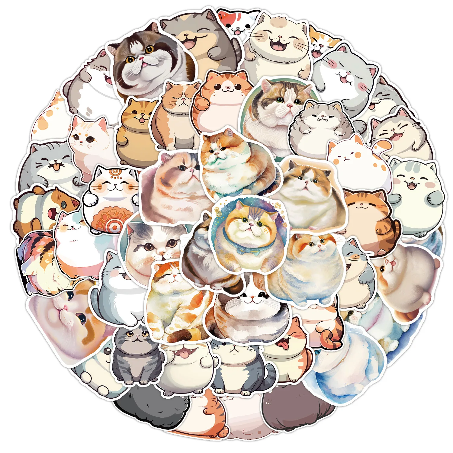 

10/30/50Pcs Cute Fat Cat Waterproof Aesthetic Graffiti Stickers Decorative Diary Luggage Cup Laptop Phone Scrapbook Kids Sticker
