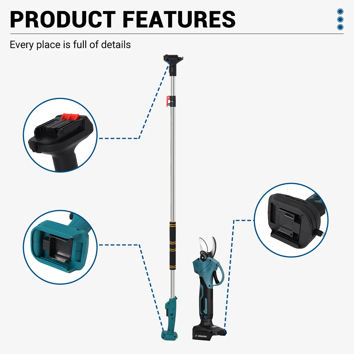 30mm 21V Brushless Motor Cordless Electric scissors Pruner pruning Shears Fruit Tree 250cm Extendable Pole For Makita Battery 4