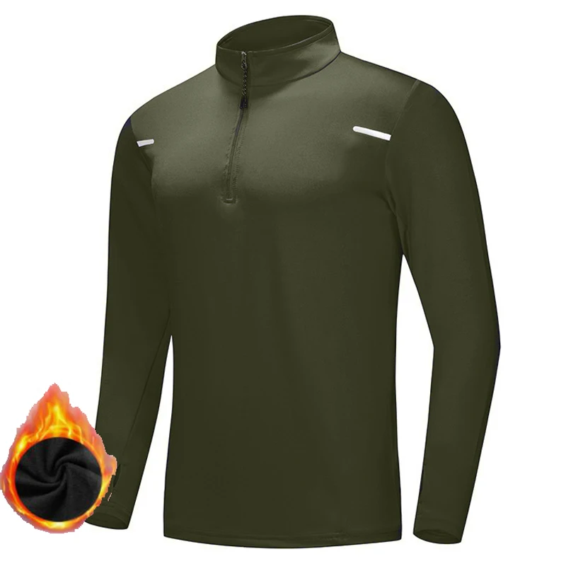 Long sleeved Warm Fleece T-shirts for Men 2023 Winter Half Zip Pullovers Men Breathable Running Fitness Sports Tops Tees Men 2