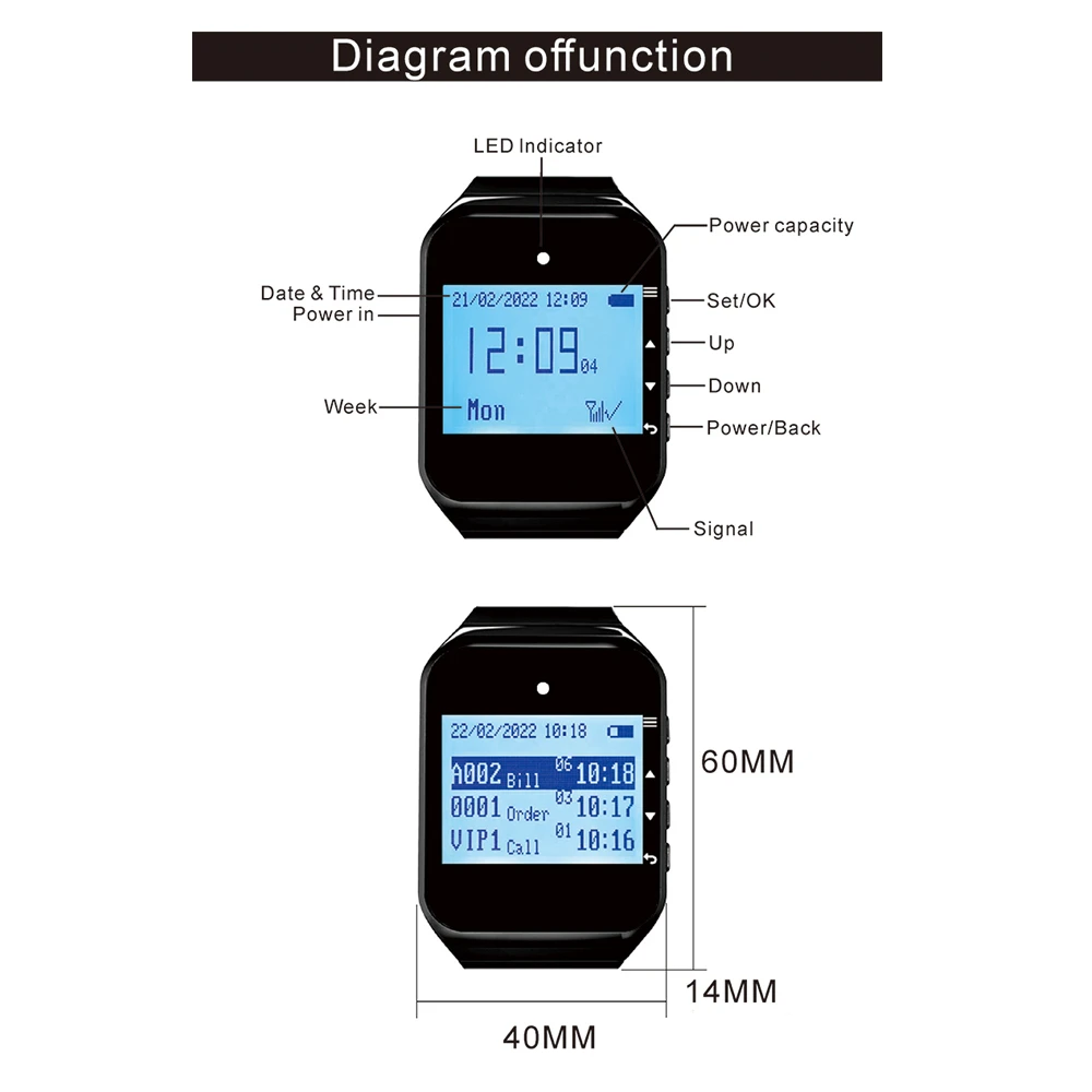 Restaurant Pager Wireless Waiter Calling System Watch Receiver Call Button For Cafe Clinic Dentist