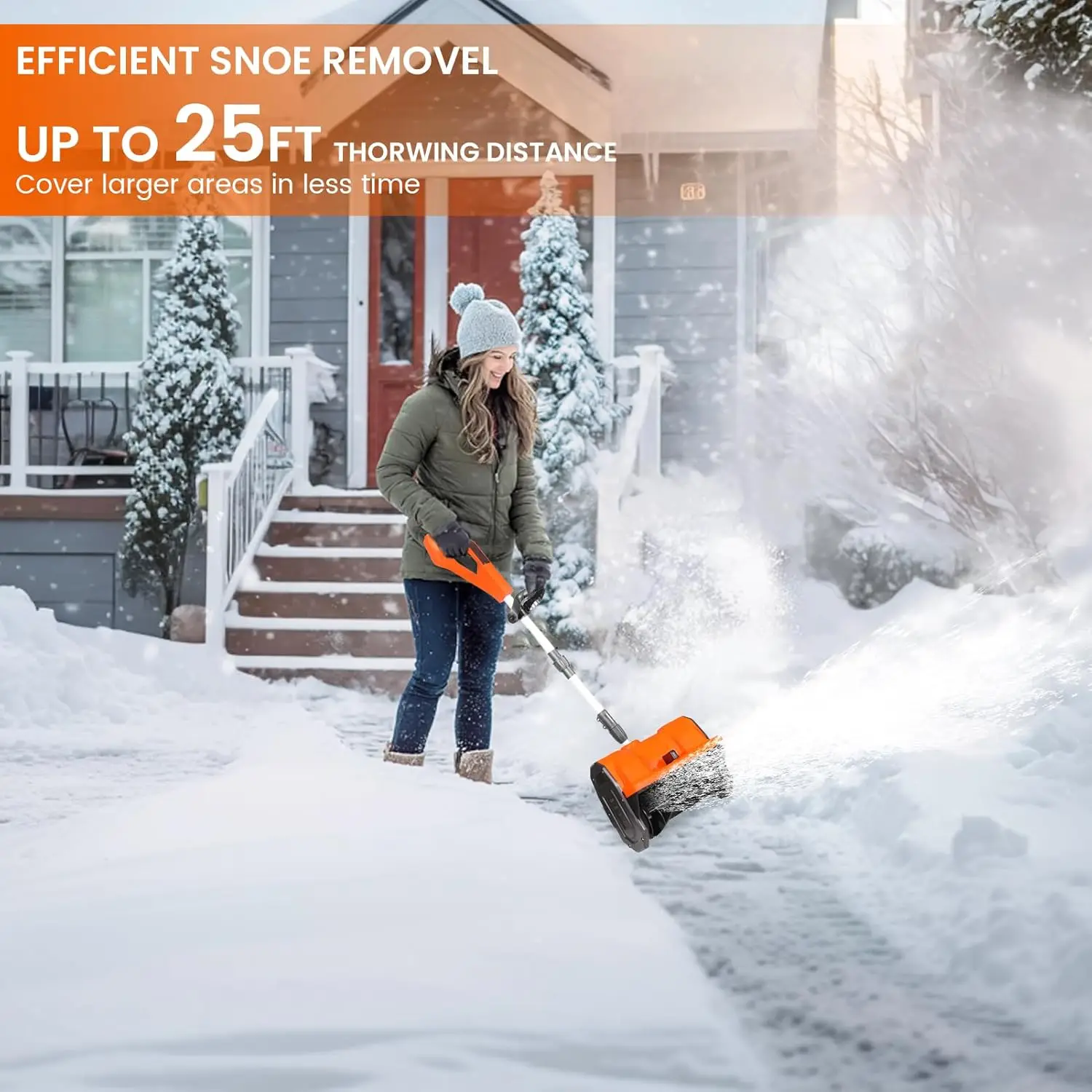 13" Cordless Snow Shovel, 2x 48V 600W Motor 4-Ah Battery Powered Snow Blower 8" Depth Electric Snow Shovel with Directional