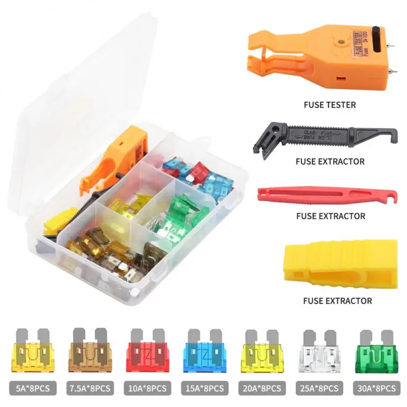 

Fuse Continuity Tester Fuse Assortment Set With Plastic Box Car Spare Fuse Set Replacement Fuse Accessory Kit With Extractor