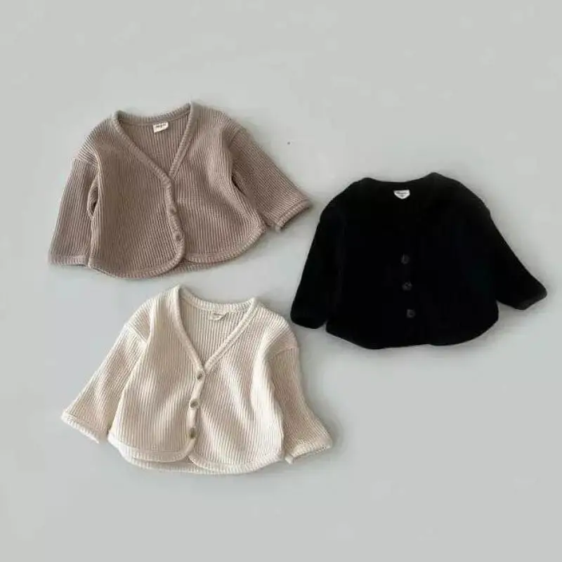 Baby Jacket New Fashion Baby Solid Color Cotton Waffle Cardigans Boys Girls V-neck Jacket Comfortable Clothes Infant Cardigan Coat Kids Tops
